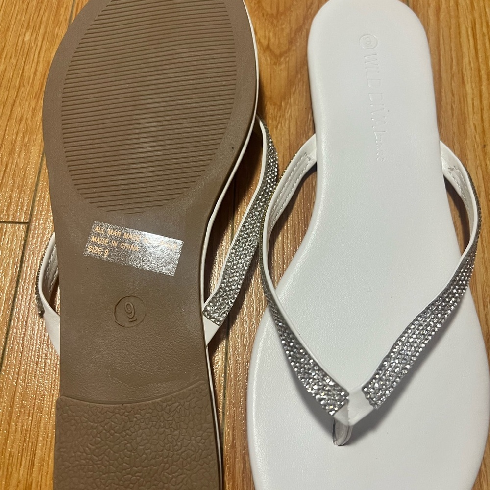 White Rhinestone Flip Flops - Picture 3 of 3